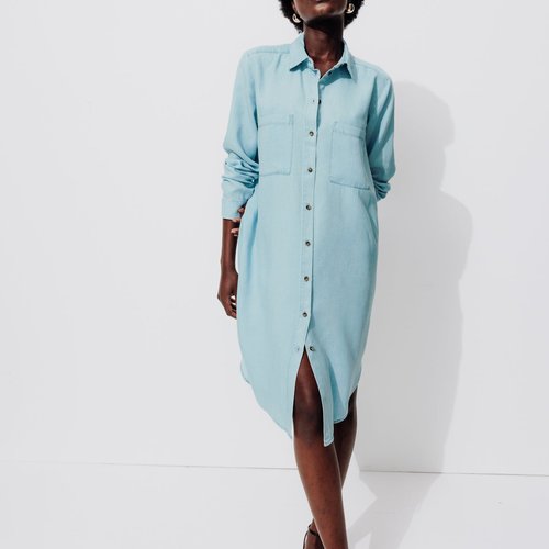 Robe chemise en lyocell jean tres clair Promod La Redoute