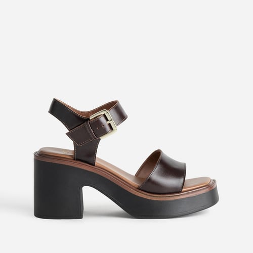 Sandales Compensées Texto En Cuir Beige - Taille 38 - Occasion