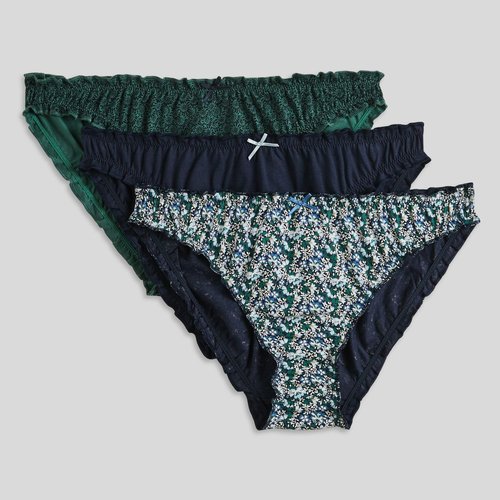 Lot de 3 culottes froufrou julie en coton bio imprime certifie oeko tex marine Monoprix La Redoute