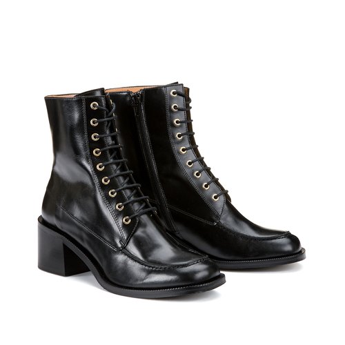 Lace up ankle boots in leather with heel black La Redoute Collections La Redoute