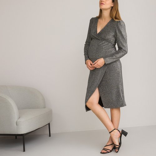 Robe de grossesse en maille brillante noir argent La Redoute Collections La Redoute