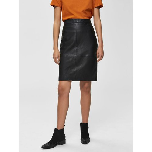 Jupe en cuir taille haute black Selected Femme La Redoute