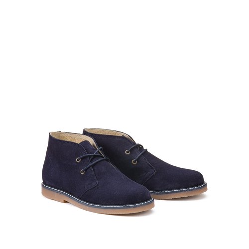 Kids suede ankle boots with lace up fastening navy La Redoute Collections La Redoute