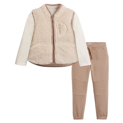 T shirt gilet joggers outfit in cotton beige ecru La Redoute Collections La Redoute