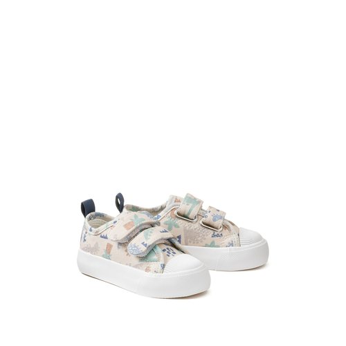 Kids dinosaur print trainers in canvas with touch n close fastening ecru La Redoute Collections La Redoute