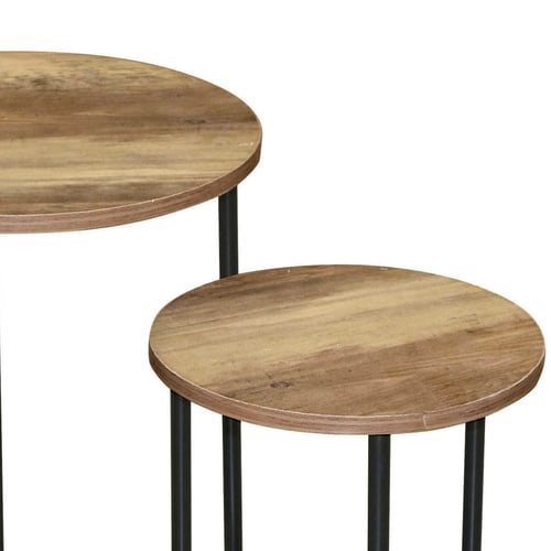 Lot De 2 Tables Basses Gigognes Rondes 60 Cm – Style Scandinave – Cadre Noir, Plateau Gris