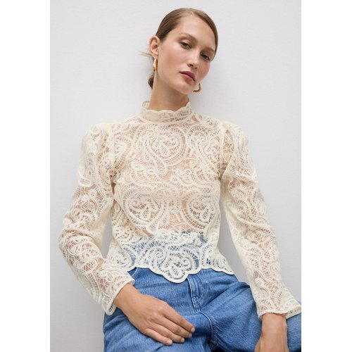Blouse dentelle coton col montant ecru Mango La Redoute