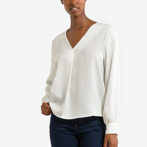 Blouse satinee col v manches longues blanc Vila La Redoute