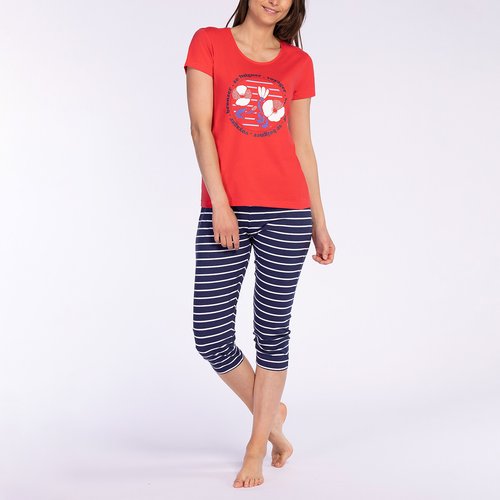 Baignade cotton cropped pyjamas red printed Melissa Brown La Redoute