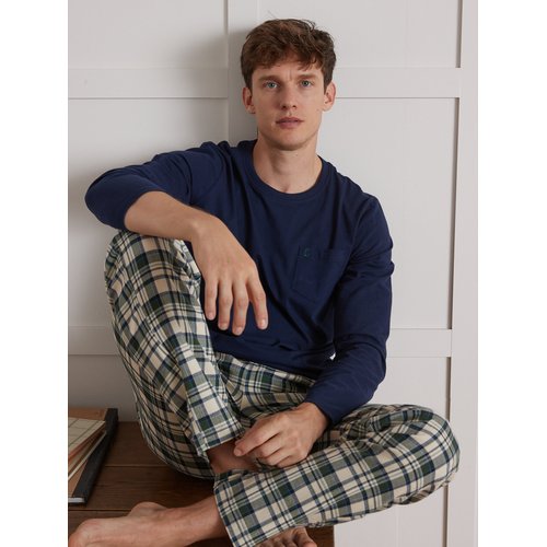 Pyjama bi matiere pantalon carreaux vert Cyrillus La Redoute