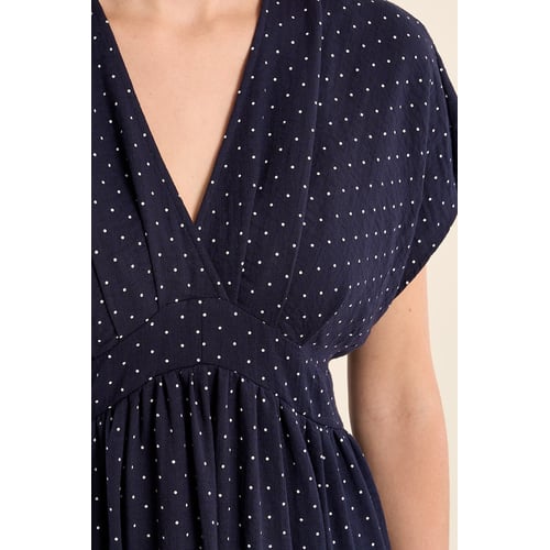 Robe Pull Tunique Molly Bracken - Marine à Pois Blancs - Taille Unique - Occasion Très Bon état