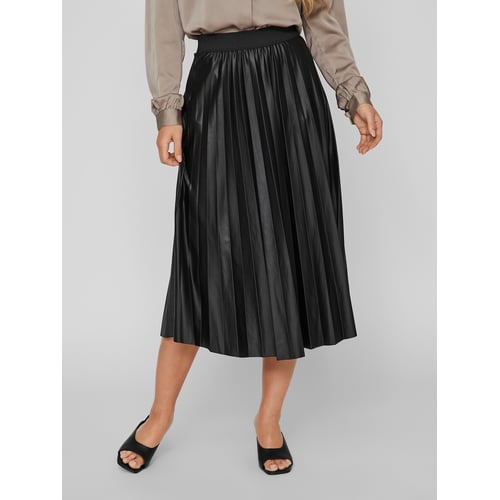 EMOTTOS Jupe Longue En Satin Femme - Jupe Midi Plissée Avec Fente Devant, Taille Haute - Noir (Tailles S à L)