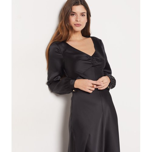 Robe longue en satin manches longues patsie noir Etam La Redoute