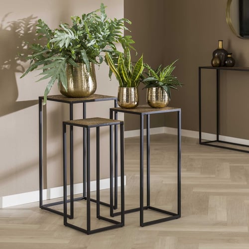 Set De 3 Tables Gigognes En Bois Modèle Arbre De Vie - Bois De Manguier, Grande 56x35x55 Cm