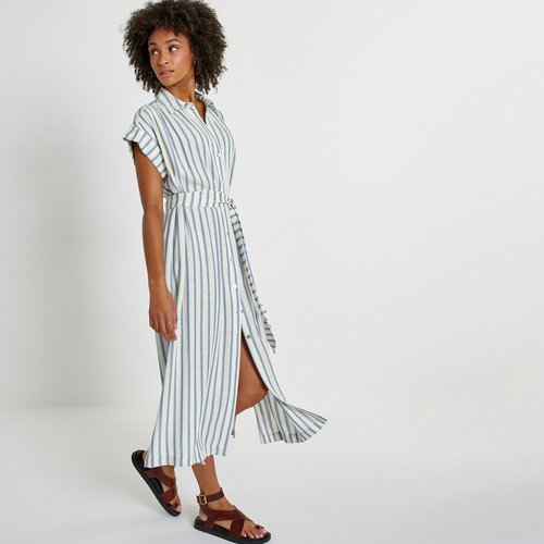 Robe chemise a rayures avec ceinture raye bleu La Redoute Collections La Redoute
