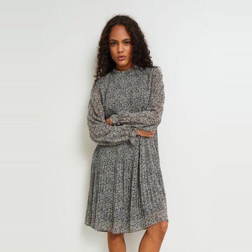 Robe plissee imprimee avec fil textile dore certifie oeko tex noir Monoprix La Redoute