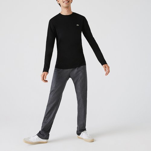 T shirt manches longues en jersey de coton noir Lacoste La Redoute