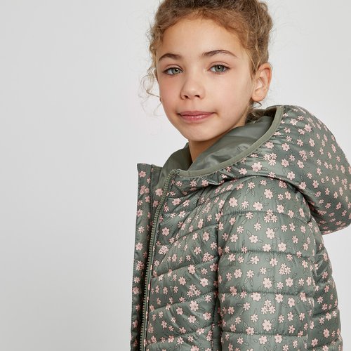 Doudoune legere a capuche imprimee fleurs imprime vert kaki La Redoute Collections La Redoute
