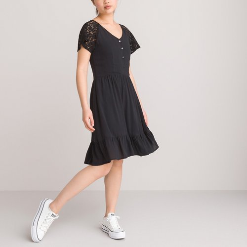 Robe noire manches courtes en dentelle noir La Redoute Collections La Redoute