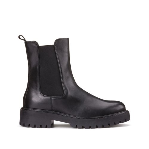 Bottines a semelle crantee en cuir signatures noir La Redoute Collections La Redoute