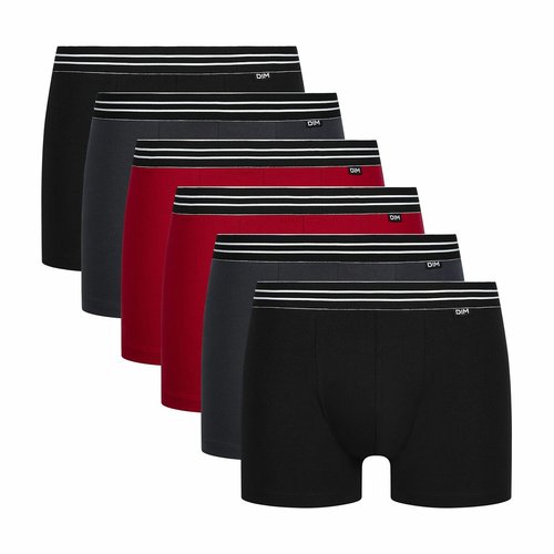 Lot de 6 boxers unis ecodim Dim noir gris rouge La Redoute
