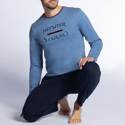 Cotton crew neck pyjamas blue Daniel Hechter Lingerie La Redoute