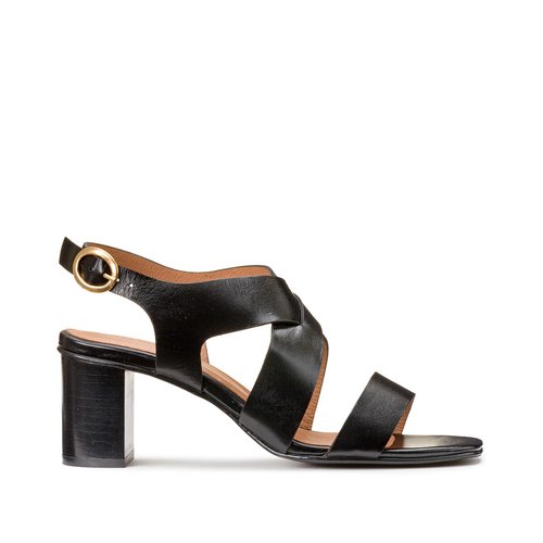 Sandales en cuir talon large brides croisees Anne Weyburn noir La Redoute