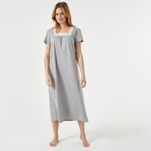Chemise de nuit longue detail macrame imprime pois Anne Weyburn La Redoute