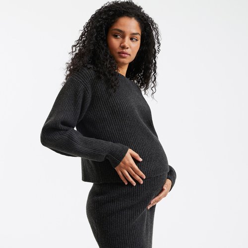 Recycled chunky knit jumper with crew neck charcoal grey La Redoute Collections La Redoute