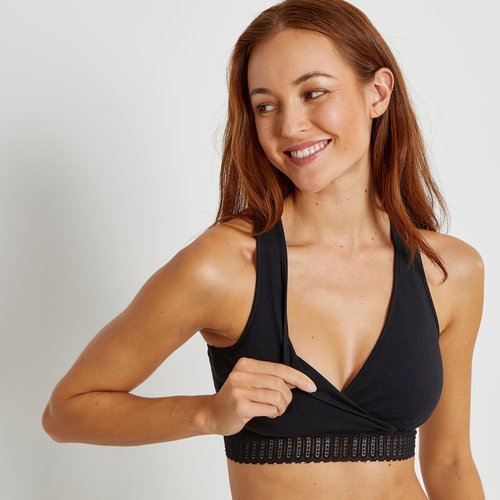 Sujetador top de lactancia de algodon negro La Redoute Collections La Redoute