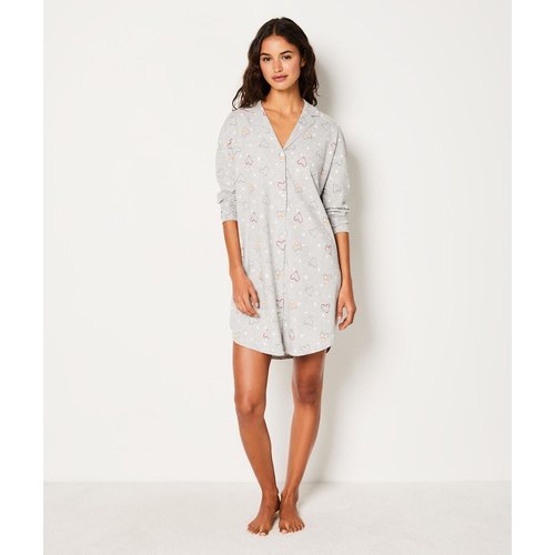 Chemise de nuit en coton a c urs ginou gris Etam La Redoute