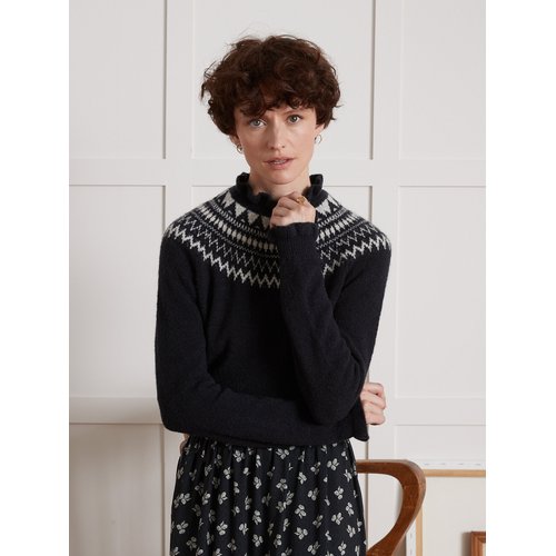 Pull jacquard col volante bleu Cyrillus La Redoute