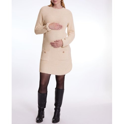 Robe pull de grossesse et d allaitement honey beige matiere francaise beige Cache Coeur La Redoute