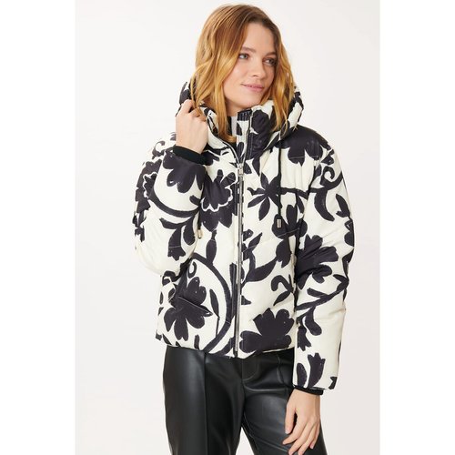 Doudoune courte fanette a capuche motif fleuri ecru noir Derhy La Redoute