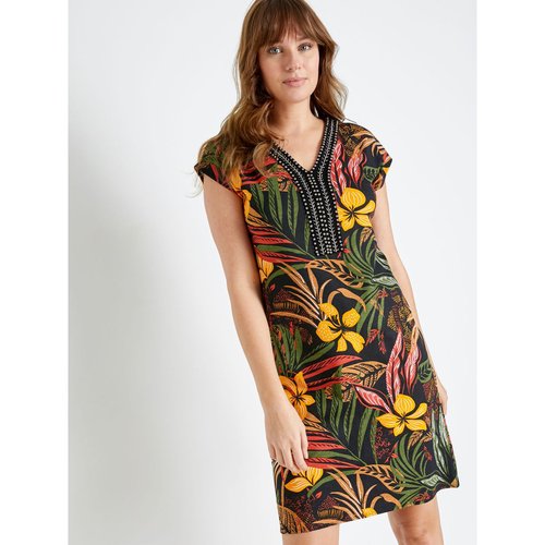 Robe avec perles fantaisie en maille imprime orange Daxon La Redoute