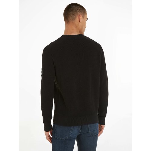 Cotton badge logo jumper sweater with crew neck black Calvin Klein Jeans La Redoute