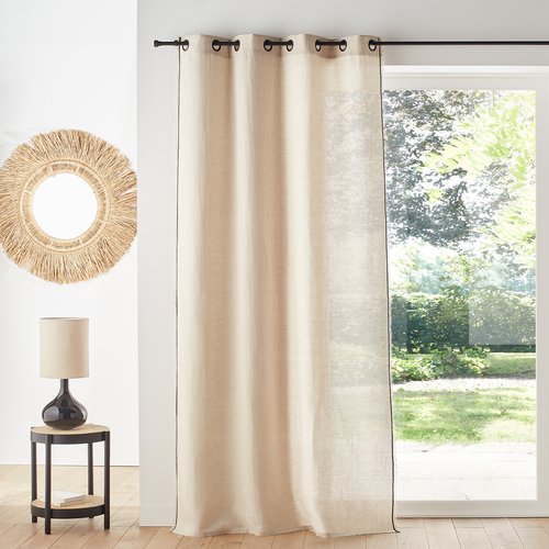Tenda A Occhielli Esprit Home Beige | Tendaggio Semitrasparente In Cotone E Poliestere Con Strisce Longitudinali