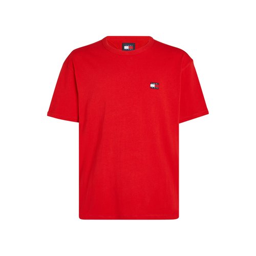 T shirt droit col rond logo badge Tommy Jeans rouge La Redoute