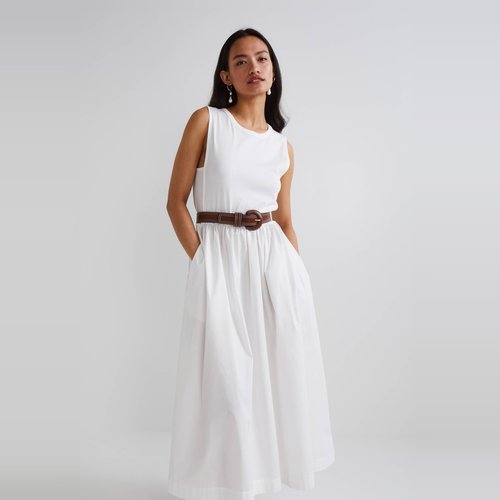 Robe longue bi matiere unie en coton bio Monoprix La Redoute