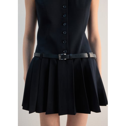 Robe Sans Manches Mango En Laine Et Acrylique - Noire Et Grise, Taille S, Avec Ceinture