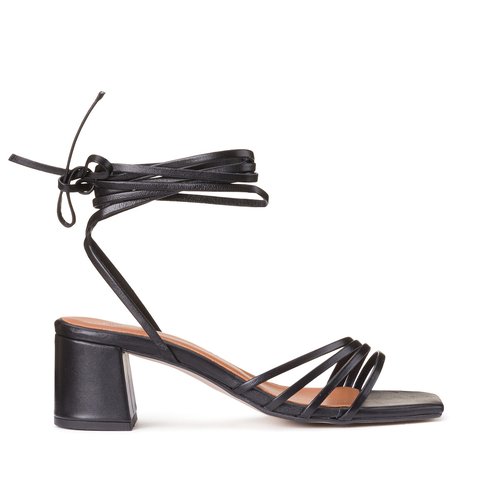 Sandali con tacco in pelle lacci alle caviglie nero La Redoute Collections La Redoute