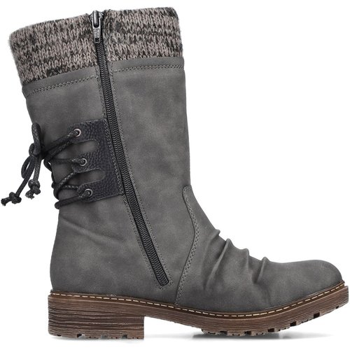 Bottes grises a talon plat avec zip decoratif sur le cote exterieur et empiecement lace a l arriere grises Rieker La Redoute
