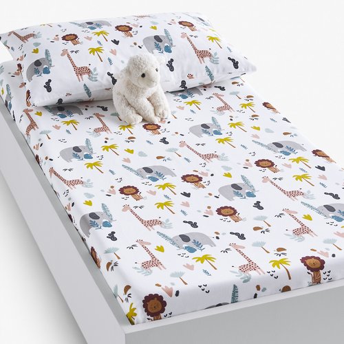Henri safari animals 100 organic cotton cot fitted sheet printed La Redoute Interieurs La Redoute