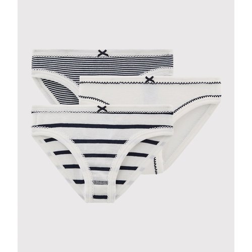 Lot de 3 culottes en coton Petit Bateau blanc raye bleu marine La Redoute