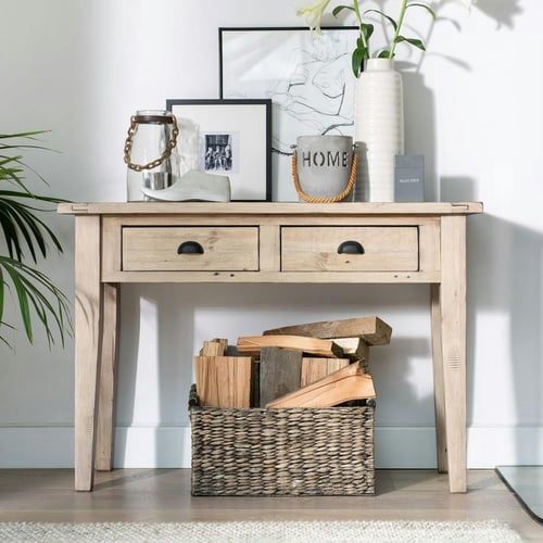 Console Vida Designs Console Entrée Panama Chêne Naturel - 2 Tiroirs 110cm - Vida Designs Pin Massif Table Console Console Vida Designs Console Entrée Panama Chêne Naturel - 2 Tiroirs 110cm - Vida Designs Pin Massif Table Console