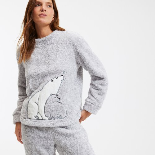 Sherpa pyjamas with embroidered fleece polar bear grey marl So home La Redoute