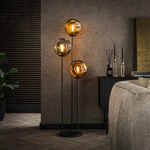 Lampadaire noir design cage avec abat-jour noir | Fiolla Home Tunisie