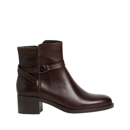 Leather ankle boots with low heel dark brown Tamaris La Redoute