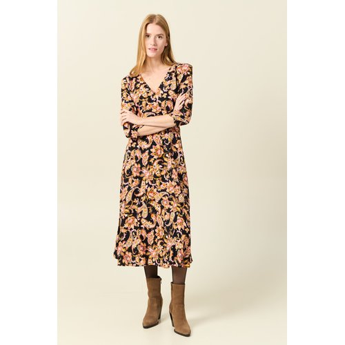 Robe midi evasee manches 3 4 noir Bonobo La Redoute