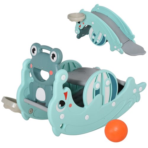 Cheval a bascule grenouille 3 en 1 toboggan panier basket 3 a 5 ans bleu turquoise bleu Homcom La Redoute
